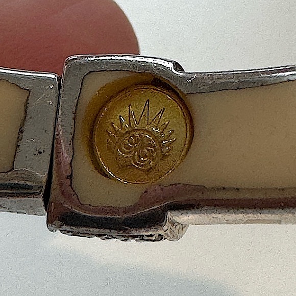 Vintage Angelique De Paris Mata Hari Cream and Sterling Bangle Bracelet. EUC - Picture 3 of 6